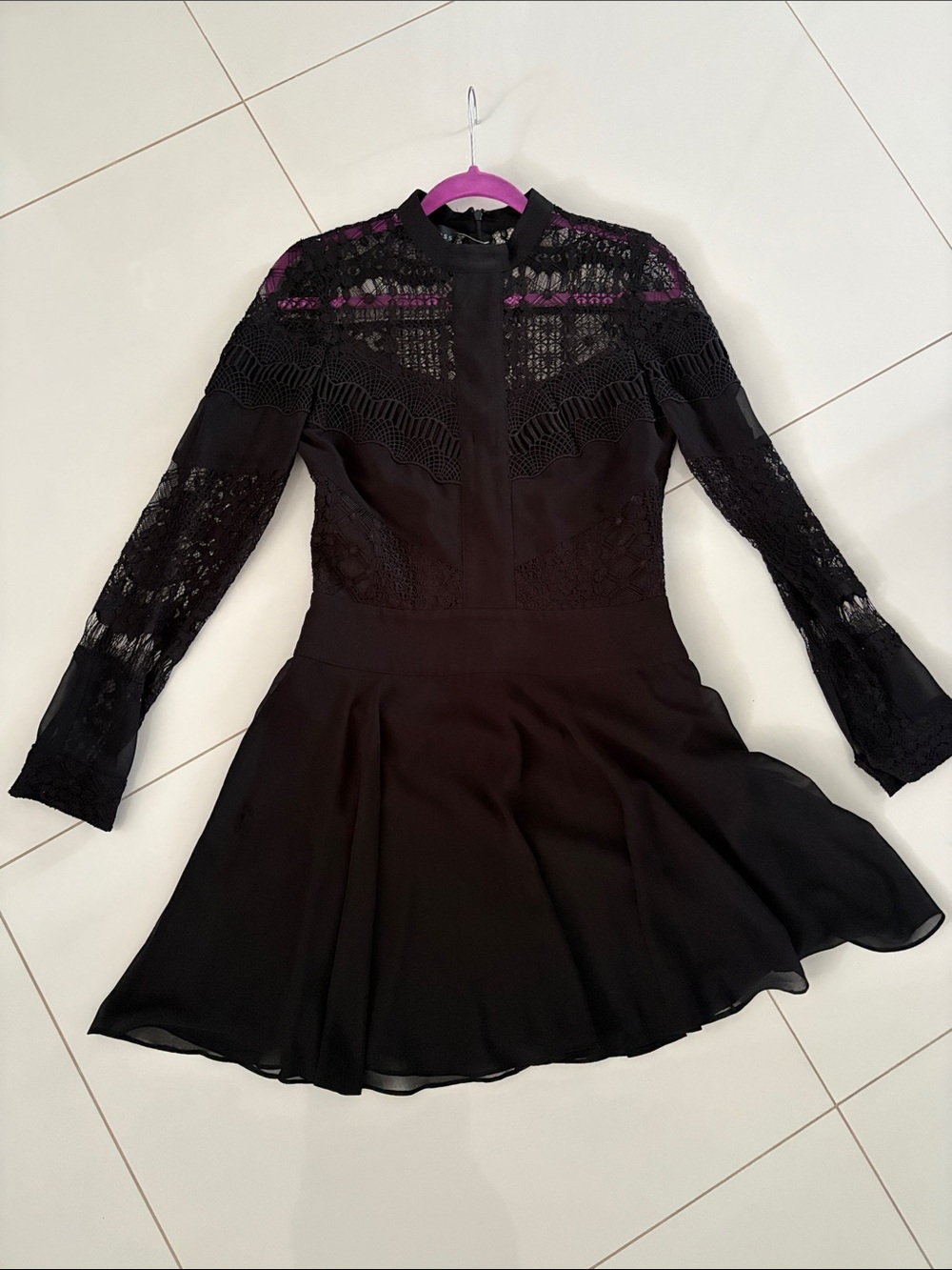 Black Long-Sleeve Lace Fit & Flare Dress